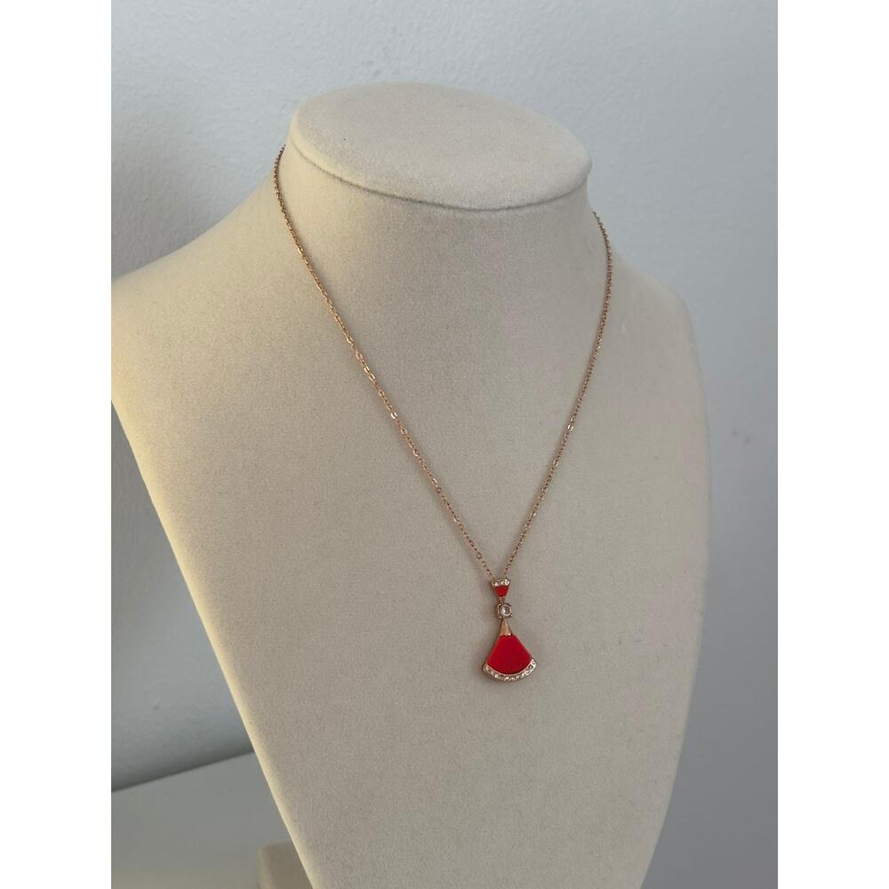 Red Pendant Necklace Gold Tone Stainless Steel Crystal Charm Elegant Gift - Picture 4 of 5